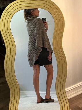 Gray Cable-Knit Shawl Sweater Poncho